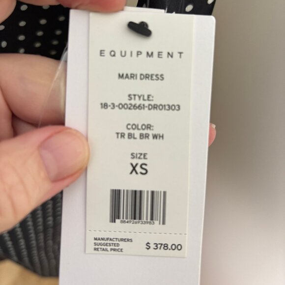 NWT Equipment 100% silk dress in black w/white polka dots, US XS - Picture 5 of 7